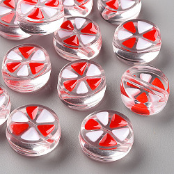 Abalorios de acrílico esmalte transparente, plano y redondo con triángulo, rojo, 20x9mm, agujero: 3.5 mm