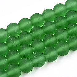 Chapelets de perles en verre transparente  , mat, ronde, verte, 8~8.5mm, Trou: 1.5mm, Environ 51~53 pcs/chapelet, 14.96 pouce ~ 15.55 pouces (38~39.7 cm)