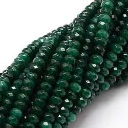 Fili di perline di giada naturale tinta malesia giada, sfaccettato, verde scuro, 4x2~3mm, Foro: 1 mm, circa 115pcs/filo, 14 pollice