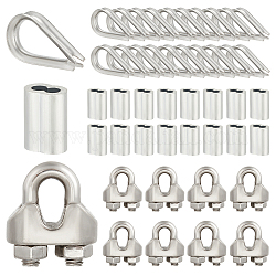 AHANDMAKER 75Pcs Wire Rope Clamp Kit Metal Wire Rope Cable Clip Clamps Slider Beads and Stainless Steel Thimbles for Climbing Plants Vine and Green Wall, Non Tensioned Kit for Brick Wall, Fence Panels