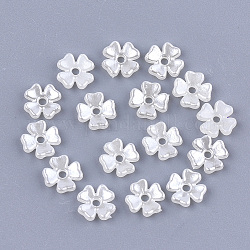 4-Petal ABS Plastic Imitation Pearl Bead Caps, Flower, Creamy White, 6.5x6.5x1.5mm, Hole: 1.2mm