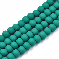 Handmade Polymer Clay Beads Strands, for DIY Jewelry Crafts Supplies, Round, Dark Cyan, 7x5.5mm, Hole: 1.6mm, about 69pcs/strand, 15.75 inch~16.14 inch(40~41cm)