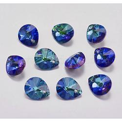 Faceted K9 Glass Rhinestone Charms, Imitation Austrian Crystal, Drop, Bermuda Blue, 12x10x5.5mm, Hole: 1.4mm