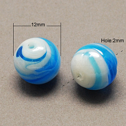 Manuell Murano Glas Perlen, perlig, Runde, Deep-Sky-blau, 12 mm, Bohrung: 2 mm