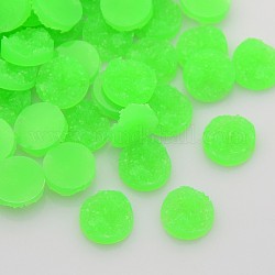 Druzy Resin Cabochons, Flat Round, Lime Green, 12x5mm