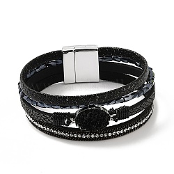 Bracelet en cuir vintage avec diamants incrustés de cristaux blancs européens et américains - boucle magnétique., 0.1 cm