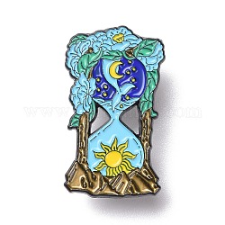Sandglass with Sun Enamel Pin, Cartoon Alloy Badge for Backpack Clothes, Electrophoresis Black, Blue, 35x20.5x1.5mm, Pin: 1.3mm