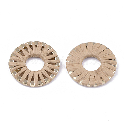 Handgemachte Bast gewebte Ringe, mit Legierung-Zubehör, Donut, Licht Gold, rauchig, 20.5x2.5 mm, Innendurchmesser: 7.5 mm
