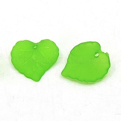 Grün transparent gefrostetem Acryl-Blatt-Anhänger, gefärbt, ca. 16 mm lang, 15 mm breit, 2 mm dick, Bohrung: 1.2 mm