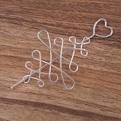 Eisen-Haar-Sticks, Herz & chinesischer Knoten, Platin Farbe, 123 mm, Stift: 1.8 mm