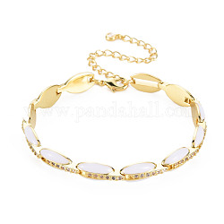 Bracelet chaîne à maillons en laiton micro pavé de zircone cubique pour femme, bracelets ovales en émail, sans nickel, véritable 18k plaqué or, blanc, 6-7/8 pouce (17.5 cm), 7mm