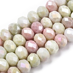 Brins de perles de verre plaquées à facettes, de couleur plaquée ab , abaque, verge d'or pale, 8~8.5x6~6.5mm, Trou: 1.4mm, Environ 66~67 pcs/chapelet, 15.35 pouce ~ 16.57 pouces (39~41.1 cm)