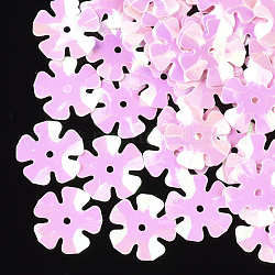 Accessori dell'ornamento, paillette / paillettes in plastica pvc, fiore, perla rosa, 13.5~14x13.5~14x0.6mm, Foro: 1.4 mm, circa 10000pcs/500g