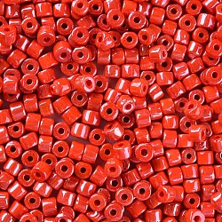 Opaque Colours Luster Glass Round Bugle Beads, Round Hole, Tomato, 4~6x5~6mm, Hole: 1.8mm, about 2250pcs/pound