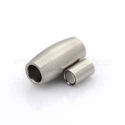304 Magnetverschluss aus Edelstahl mit mattierter Oberfläche und Klebeenden, Fass, Edelstahl Farbe, 14x7 mm, Bohrung: 3 mm