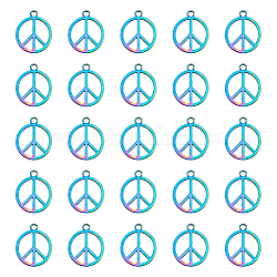 DICOSMETIC 30Pcs Rack Plating Alloy Pendants, Ring with Peace Sign, Rainbow Color, 25x21x1.5mm, Hole: 2.3mm