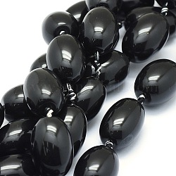 Brins de perles d'onyx noir naturel, teints et chauffée, ovale, 25~32x17~22mm, Trou: 1.8~2mm, Environ 10 pcs/chapelet, 14.5 pouce (37 cm).