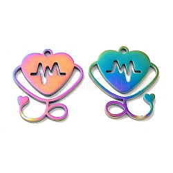 Ion Plating(IP) 304 Stainless Steel Pendants, Stethoscope Charm, Rainbow Color, 17x16x1mm, Hole: 1.2mm