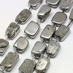 Electroplate druzy natural de los abalorios de cristal de cuarzo en forma de paralelepípedo hebras, teñido, platinado, 10~16x4~12x4~8mm, agujero: 1 mm, aproximamente 20 pcs / cadena, 15.74 pulgada