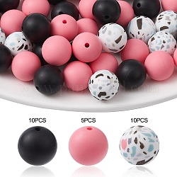 Perles focales rondes en silicone écologique de qualité alimentaire, perles à mâcher pour les jouets de dentition, Diy soins infirmiers colliers faisant, rose chaud, 15mm, Trou: 1.5mm, 25 pièces / kit