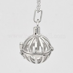 Hollow Brass Cage Pendants, For Chime Ball Pendant Necklaces Making, Round, Cadmium Free & Nickel Free & Lead Free, Platinum, 26x21x24mm, Hole: 4x9mm, inner diameter: 17mm