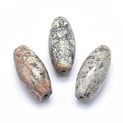 Pietra naturale della mappa / pietra di picasso / perle di Jasper di Picasso, mezzo forato, riso, 42.5~44x19~20mm, Foro: 3 mm