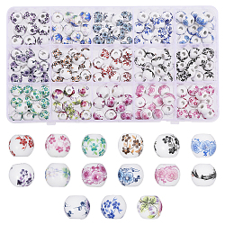 Chgcraft 180 piezas 15 colores cuentas de porcelana hechas a mano, redondo con estampado de flores, color mezclado, 10.5x9.5mm, agujero: 2.5 mm, 12 piezas / color
