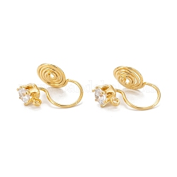 Brass Micro Pave Cubic Zirconia Clip-on Earrings Finding, Long-Lasting Plated, Golden, 13.5x11x7.5mm, Hole: 0.9~1mm