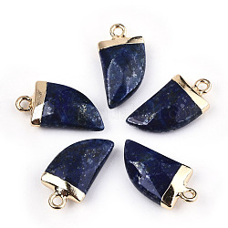 Pendentifs en lapis lazuli naturel, top plaqué or clair, avec boucle en fer, fourreau, facette, 20x10.5x5mm, Trou: 1.8mm