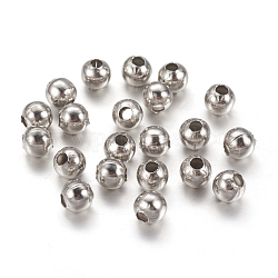 304 Edelstahl-Abstandhalter-Perlen, Runde, Edelstahl Farbe, 5 mm, Bohrung: 2 mm