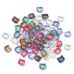 100 Stück 10 Farben transparente Bunte Malerei-Perlen, für Schmuck machen, Katze, Mischfarbe, 12.5x14x6.5 mm, Bohrung: 1 mm, 10 Stk. je Farbe