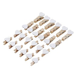 Yilisi DIY Jewelry Finding, Jute Twine and Wooden Craft Pegs Clips, Heart, White, 30x18x10mm