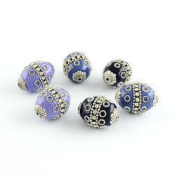 Oval Handmade Grade A Rhinestone Indonesia Beads, with Alloy Antique Silver Metal Color Cores, Mixed Color, 23x18x17mm, Hole: 2mm