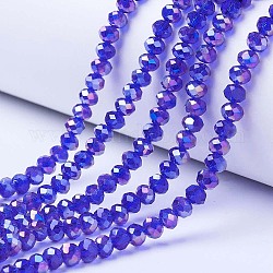 FilI di perline in vetro placcato, ab colore placcato, sfaccettato, rondelle, blu, 6x5mm, Foro: 1 mm, circa 85~88pcs/filo, 16.1~16.5 pollice (41~42 cm)