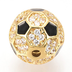 Perles de zircone cubique micro pave en Laiton, avec l'émail, ballon de football / soccer, or, 9.5~10mm, Trou: 1.5mm