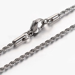 Rope Chain Necklaces, 304 Stainless Steel Necklaces with Lobster Clasps, Stainless Steel Color, 19.68 inch(50cm)