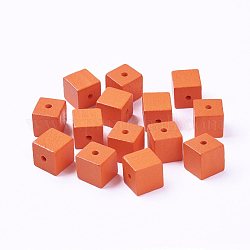 Cuentas de madera naturales, teñido, cubo, rojo naranja, 14~15x14~15x14~15mm, agujero: 3 mm