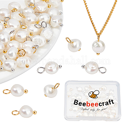 Beebeecraft 40 pièces 2 breloques de perles d'eau douce de culture naturelle, avec épingles en laiton, platine et d'or, 10~12x5.5~8x4~6mm, Trou: 2.3~2.7mm, 20 pièces / style
