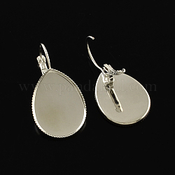 Brass Leverback Earring Findings, with Teardrop Tray, Platinum, Tray: 25x18mm, 39x20mm, Pin: 1mm