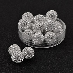 Perles de strass en argile polymère, Perles de boule pavé disco , Grade a, ronde, la moitié foré, cristal, 10mm, Trou: 1mm