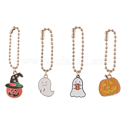 Décorations de pendentif en émail d'alliage de thème d'halloween, avec des chaînes de boule de fer, citrouille/fantôme, couleur mixte, 56.5~74.5mm, 4 pcs / Set.
