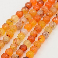 Natural Agate Beads Strands, Dyed, Faceted, Round, Orange Red, 4mm, Hole: 1mm, about 95pcs/strand, 14.5 inch
