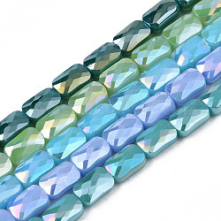 Chapelets de perles en verre opaque de couleur unie, de couleur plaquée ab , facette, rectangle, couleur mixte, 7x4x3mm, Trou: 1mm, Environ 79~80 pcs/chapelet, 20.47 pouce (52 cm)