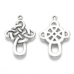 Chinese Knot Tibetan Style Pendants, Cadmium Free & Lead Free, Antique Silver, 33x22x1.5mm, Hole: 2mm, about 420pcs/1000g