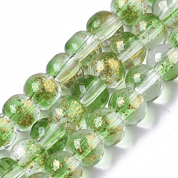 Transparent Spray Painted Glass Bead Strands, with Golden Foil, Round, Lime Green, 4~5mm, Hole: 0.9~1.2mm, about 95~103pcs/Strand, 13.78 inch~14.88 inch(35~37.8cm)