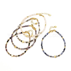 Bracelet en perles de pierres précieuses mélangées naturelles pour fille femmes, avec étoile en laiton et petite croix, 7-1/2~7-5/8 pouce (19~19.5 cm)