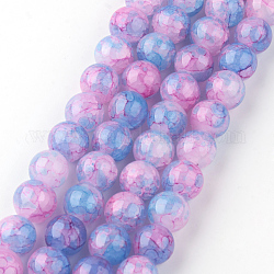 Chapelets de perles en verre craquelé peint, ronde, perle rose, 8mm, Trou: 1.3~1.6mm, Environ 100 pcs/chapelet, 31.4 pouce
