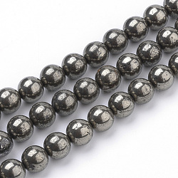 Natürliche Pyrit Perlen Stränge, Runde, 6 mm, Bohrung: 1 mm, ca. 63~67 Stk. / Strang, 14.96 Zoll (38 cm)