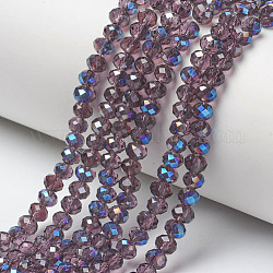 Chapelets de perles en verre électroplaqué, demi-plaqué, bleu plaqué, facette, rondelle, violet, 6x5mm, Trou: 1mm, Environ 85~88 pcs/chapelet, 16.1~16.5 pouce (41~42 cm)
