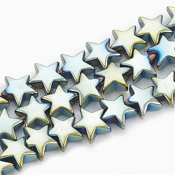 Electroplate Non-magnetic Synthetic Hematite Beads Strands, Star, Green Plated, 7~8x7~8x3~3.5mm, Hole: 1mm, about 65pcs/strand, 16.14 inch